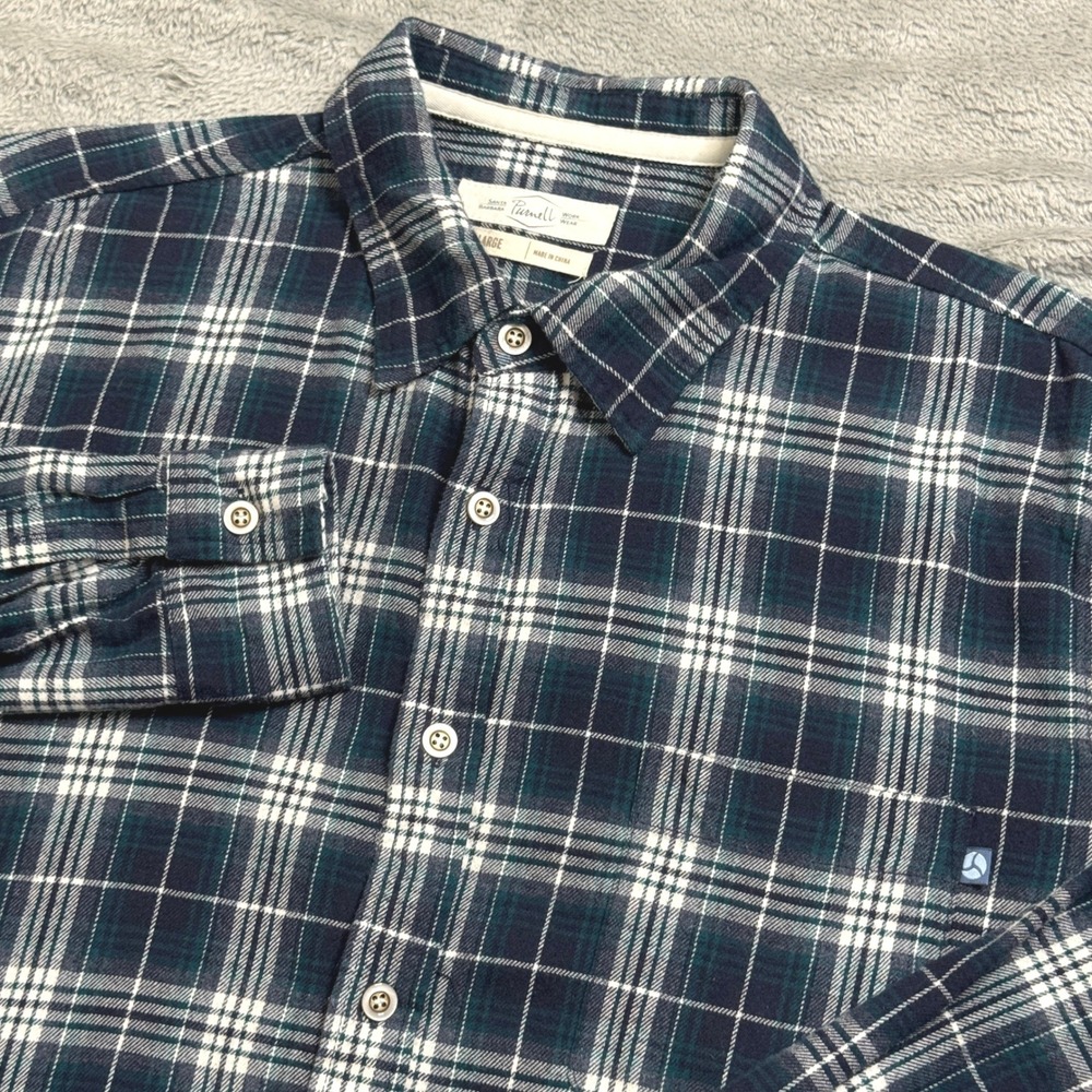 Purnell Mens XL Flannel Shirt Navy Green Plaid‎ Cotton Workwear Button Down